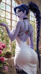 1girls ai_generated amelie_lacroix big_breasts brest long_hair nurse nurse_dress overwatch overwatch_2 oxtonai purple_hair purple_skin tagme video widowmaker