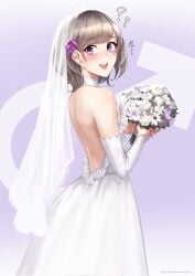 1boy 1femboy ? blush boquet boywife bride choker cute cute_male dress earrings femboy femboy_focus femboy_only flower_in_hair flowers girly grey_hair ikemeru19 jpeg male male_focus male_only male_symbol original original_character purple_eyes sleeves wedding_dress wedding_veil wife