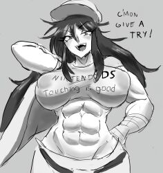 /ctt/ 1girls abs console-tan digger_nick ds-tan female inviting muscular muscular_abs muscular_female pointy_chin six_pack text text_on_clothing