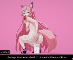 1girls 3d buttplug buttplug_removed cum cum_in_ass cum_in_container cum_on_ass cum_on_breasts cum_on_face female hakui_koyori hololive koikatsu licking_buttplug looking_at_viewer randomfella0 sex_toy simple_background solo_focus squatting text virtual_youtuber