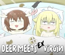 :3d after_sex bed bedroom condom deer deer_biscuit funny koshi_torako meme messy my_deer_friend_nokotan panties shikanoko_noko shikanoko_nokonoko_koshitantan tired yuri