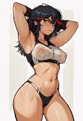 1girls ai_generated armpit_fetish armpits arms_up athletic_female female female_only human kill_la_kill masomelon matoi_ryuuko muscular_female solo sweat sweaty sweaty_armpits