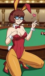 ai_generated ass bigmic145 breasts bunny_ears bunny_girl bunny_tail bunnysuit cartoon_network casino orange_pantyhose pantyhose playboy_bunny red_hair scooby-doo scooby-doo!_mystery_incorporated shoes velma_dinkley velma_dinkley_(mystery_incorporated)