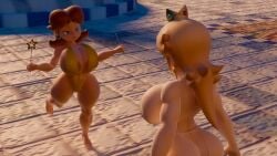 2girls animated ass big_ass big_breasts crown female female_only garasesweep long_hair mario_(series) meme princess_daisy princess_rosalina short_hair smug super_mario_galaxy tagme video walking