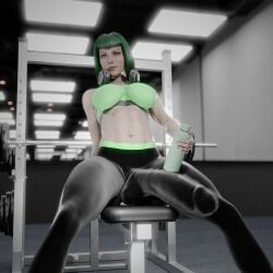 1futa 3d ball_bulge balls balls_under_clothes big_breasts big_penis breasts bulge_through_clothing cameltail crop_top ela_(rainbow_six) erection erection_under_clothes futa_only futanari green_hair gym huge_breasts hyper hyper_balls hyper_penis leggings looking_at_viewer manufatura penis penis_bulge penis_under_clothes rainbow_six_siege self_upload short_hair solo tenting