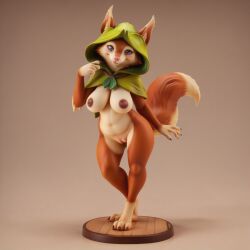 ai_generated animal_ears anthro anthro_focus balbesina big_breasts blue_eyes blush dota dota_2 female female_only figurine hoodwink_(dota) huge_breasts inviting partially_clothed presenting pussy solo stable_diffusion standing