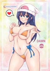 1girls blue_hair blush breasts dawn_(pokemon) female female_only misune_art nintendo pokemon solo tagme