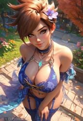 1girls ai_generated big_breasts lena_oxton looking_at_viewer overwatch overwatch_2 oxtonai short_hair tracer