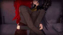 2girls binah gebura_(lobotomy_corporation) hug kissing library_of_ruina lobotomy_corporation lune_(artist) project_moon