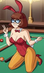 ai_generated ass bigmic145 breasts bunny_ears bunny_girl bunny_tail bunnysuit cartoon_network casino orange_pantyhose pantyhose playboy_bunny red_hair scooby-doo scooby-doo!_mystery_incorporated shoes velma_dinkley velma_dinkley_(mystery_incorporated)