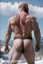 1boy ai_generated aimuscles ass_visible_under_skirt back_view bald bald_man bara bare_ass barely_clothed barely_covered beard big_ass big_butt bubble_ass bubble_butt daddy dilf exposed_ass facial_hair from_behind god_of_war kratos large_ass large_butt looking_at_viewer looking_back_at_viewer male male_focus male_only mature_male muscles muscular muscular_arms muscular_ass muscular_back muscular_legs nature nature_background older_male outdoor_nudity outdoors partially_clothed_male partially_nude partially_undressed public_exposure red_markings red_skirt round_ass round_butt scantily_clad seductive seductive_pose showing_ass showing_off_ass slutty_clothing slutty_outfit slutty_pose snow snowy_background thick_ass thick_thighs warrior winter