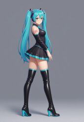 1girl 1girls ai_generated civitai detached_sleeves female girl hair_clips hatsune_miku long_hair looking_at_viewer miniplay simple_background skirt solo tagme thigh_boots vocaloid