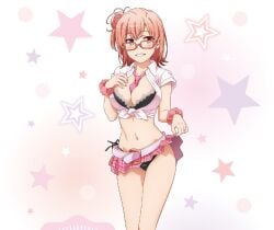 black_panties female glasses my_teen_romantic_comedy_snafu necktie official_art orange_hair short_skirt yuigahama_yui