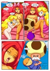 anthro bbmbbf blonde_hair comic giving_birth mario_(series) page_21 palcomix pink_dress pregnant princess_peach red_hair toad_(mario) wendy_o._koopa yuri