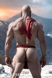 1boy ai_generated aimuscles ass_visible_under_skirt back_view bald bald_man bara bare_ass barely_clothed barely_covered beard big_ass big_butt bubble_ass bubble_butt daddy dilf exposed_ass facial_hair from_behind god_of_war kratos large_ass large_butt looking_at_viewer looking_back_at_viewer male male_focus male_only mature_male muscles muscular muscular_arms muscular_ass muscular_back muscular_legs nature nature_background older_male outdoor_nudity outdoors partially_clothed_male partially_nude partially_undressed public_exposure red_markings red_skirt round_ass round_butt scantily_clad seductive seductive_pose showing_ass showing_off_ass slutty_clothing slutty_outfit slutty_pose snow snowy_background thick_ass thick_thighs warrior winter