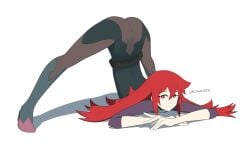 1girls ass ass_focus ass_up catsuit female female_only jack-o_pose little_witch_academia long_hair looking_at_viewer oksandio presenting_hindquarters red_eyes red_hair shiny_chariot skin_tight spread_legs ursula_callistis witch