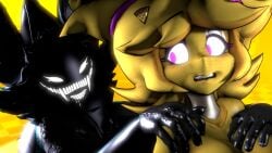 2girls black_body black_hair chica_(cally3d) chica_(fnaf) chiku chiku_(cryptia) fit_female five_nights_at_freddy's furry karelia_(acerattman) rape scared seductive skinny strong thick_ass thick_thighs thin_waist yellow_body yellow_hair