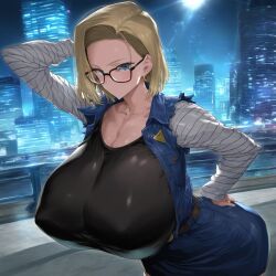 1girls ai_generated android_18 blonde blonde_female blonde_hair blonde_hair_female blue_eyes blue_eyes_female cameltoe cleavage curvy dragon_ball erect_nipples female gigantic_breasts glasses huge_areolae huge_ass nai_diffusion plusmolfa puffy_nipples short_hair short_hair_female stable_diffusion thick_lips voluptuous wide_hips yellow_hair