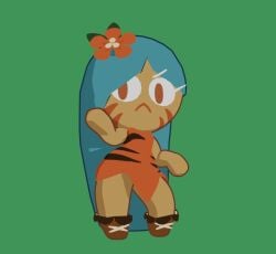 3d animated annoyed annoyed_expression blue_hair brown_eyes cookie_run dancing dress eyelashes face_markings green_background hibiscus hips long_hair safe shaking_hips simple_background soff_doll tagme thick_thighs tiger_lily_cookie wide_hips