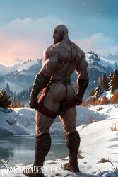 1boy ai_generated aimuscles ass_visible_under_skirt bald bald_man bara barely_clothed barely_covered beard big_ass big_butt bubble_ass bubble_butt daddy dilf exposed_ass facial_hair god_of_war kratos large_ass large_butt looking_at_viewer looking_back_at_viewer male male_focus male_only mature_male muscles muscular muscular_arms muscular_ass muscular_back muscular_legs nature nature_background older_male outdoor_nudity outdoors partially_clothed_male partially_nude partially_undressed public public_exposure red_markings red_skirt removing_clothing removing_skirt round_ass round_butt scantily_clad seductive seductive_pose showing_ass showing_off_ass slutty_pose snow snowy_background stripping thick_ass thick_thighs warrior winter