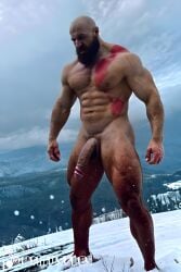 1boy ai_generated aimuscles bald bald_man bara beard big_penis completely_naked completely_nude completely_nude_male daddy dilf facial_hair god_of_war kratos large_penis looking_at_viewer male male_focus male_only mature_male muscles muscular muscular_arms muscular_ass muscular_back muscular_legs naked naked_male nature nature_background nude nude_male older_male outdoor_nudity outdoors penis public public_exposure red_markings snow snowy_background winter