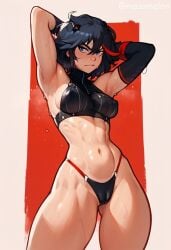 1girls ai_generated armpit_fetish armpits arms_up athletic_female female female_only gym_uniform human kill_la_kill masomelon matoi_ryuuko muscular_female smell solo sports_bra sweat sweaty sweaty_armpits toned