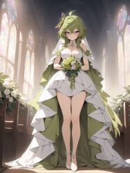 1girls ai_generated bride church collei_(genshin_impact) flower genshin_impact green_hair legs ministro rose shoes wedding wedding_dress