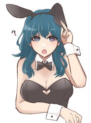 1girls alternate_costume blue_eyes breasts bunny_ears bunny_girl bunnysuit byleth_(female)_(fire_emblem) byleth_(fire_emblem) byleth_(fire_emblem)_(female) female female_only fire_emblem fire_emblem:_three_houses jpeg nintendo rasukuma solo teal_hair