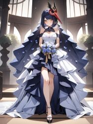 ai_generated genshin_impact kujou_sara legs mask ministro rose wedding wedding_dress