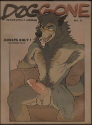 1970s 2024 anthro astrayd0g athletic athletic_anthro athletic_male balls big_bulge black_nose bodily_fluids brown_balls brown_body brown_fur brown_theme bulge canid canine canis cover detailed_bulge doggone_(astrayd0g) drooling fur furniture genital_fluids genital_outline genitals glans hi_res humanoid_genitalia humanoid_penis magazine_cover male male_only mammal multicolored_body multicolored_fur nipples nude open_mouth penis penis_outline pink_glans pink_nipples pink_penis pink_tongue precum saliva sitting sofa solo tan_body tan_fur tongue vein veiny_penis werewolf wolf yellow_sclera