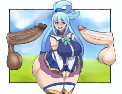 1girls 2boys alternate_version alternate_version_available anon anonymous_male aqua_(konosuba) big_ass big_booty big_butt blush dark-skinned_male dark_skin fat_ass fat_booty fat_butt female female/male/male interracial keenkix kono_subarashii_sekai_ni_shukufuku_wo! light-skinned_female light-skinned_male light_skin male male/female/male male/male/female multiple_boys penis textless_version twitter_link variant