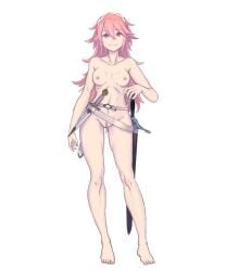 1girls edit edited_official_artwork female female_only fire_emblem fire_emblem_fates fire_emblem_heroes front_view full_body nintendo notdatrat nude_female nude_filter pink_hair pussy soleil_(fire_emblem) solo standing