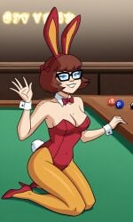 ai_generated ass bigmic145 breasts bunny_ears bunny_girl bunny_tail bunnysuit cartoon_network casino orange_pantyhose pantyhose playboy_bunny red_hair scooby-doo scooby-doo!_mystery_incorporated shoes velma_dinkley velma_dinkley_(mystery_incorporated)