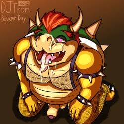 animal_humanoid balls bodily_fluids bowser clothed clothing crossdressing cum cum_in_mouth cum_inside cum_on_face curling_toes djtron feet fishnet_clothing fishnet_legwear gay genital_fluids genitals heart_eyes heart_symbol hi_res high-angle_view horn humanoid kneeling koopa koopa_humanoid legwear lingerie looking_pleasured male mario_(series) nintendo open_mouth penis reptile scalie scalie_humanoid slightly_chubby solo spikes submissive submissive_male tongue tongue_out turtle