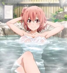 bathing female hot_spring my_teen_romantic_comedy_snafu official_art orange_hair towel yuigahama_yui