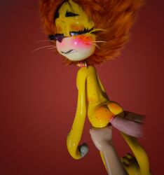 baby blue_eyes furry lion lion_cub red_hair red_mane yellow_body yellow_fur