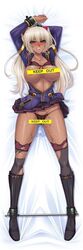 blonde_hair blush boots breasts cuffed cuffed_ankles cuffed_wrists cuffs dakimakura dark_skin hobble hobbled kagami_hirotaka kangoku_senkan kangoku_senkan_3 kila_kushan large_breasts lilith-soft lingerie military_uniform platinum_blonde_hair uniform watermark