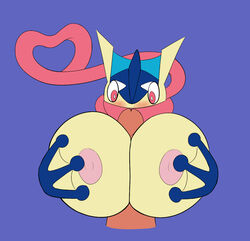 amphibian anthro big_breasts blush breasts disembodied_penis female frog greninja heart huge_breasts male nintendo nipples noiverus paizuri penis pokemon pokemon_(species) sex straight