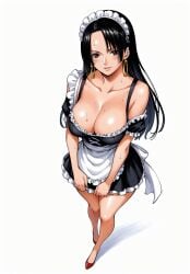 ai_generated alluring almost_naked almost_nude big_boobs big_breasts black_eyes black_hair blush boa_hancock boobs breasts earring earrings female female_only high_heels looking_at_viewer maid maid_cap maid_dress maid_headdress maid_outfit maid_uniform one_piece seducing seduction seductive seductive_body seductive_eyes seductive_gaze seductive_look seductive_mouth seductive_pose seductive_smile shiny_hair shiny_skin snake_earrings sweat sweatdrop sweating sweaty sweaty_body voluptuous voluptuous_female yashin