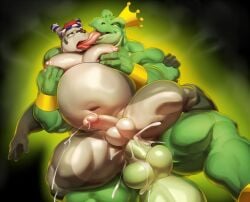 2boys anal animal_genitalia animal_penis big_belly furry gay gay_sex grabbing_tits justmegabenewell king_tangu male male/male male_focus male_only muscular muscular_male overly_muscular