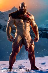 1boy ai_generated aimuscles bald bald_man bara beard big_penis chestplate completely_naked completely_nude completely_nude_male daddy dilf facial_hair god_of_war kratos large_penis looking_at_viewer male male_focus male_only mature_male muscles muscular muscular_arms muscular_ass muscular_back muscular_legs naked naked_male nature nature_background nude nude_male older_male outdoor_nudity outdoors penis public_exposure red_markings snow snowy_background winter