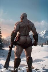 1boy ai_generated aimuscles ass_visible_under_skirt bald bald_man bara barely_clothed barely_covered beard big_ass big_butt bubble_ass bubble_butt daddy dilf exposed_ass facial_hair god_of_war kratos large_ass large_butt looking_at_viewer looking_back_at_viewer male male_focus male_only mature_male muscles muscular muscular_arms muscular_ass muscular_back muscular_legs nature nature_background older_male outdoor_nudity outdoors partially_clothed_male partially_nude partially_undressed public public_exposure red_markings red_skirt removing_clothing removing_skirt round_ass round_butt scantily_clad seductive seductive_pose showing_ass showing_off_ass slutty_clothing slutty_outfit slutty_pose snow snowy_background stripping thick_ass thick_thighs warrior winter