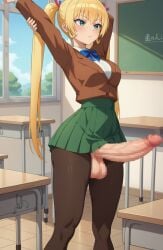 1futa ai_generated asakura_mao balls big_penis black_pantyhose blonde_hair breasts censored censored_genitalia classroom clothed clothing dickgirl erect_penis erection futa_only futabu futanari huge_cock human intersex large_penis light-skinned_futanari light_skin long_hair long_penis lowiwer mosaic_censoring mosaic_censorship pantyhose penis pleated_skirt school school_uniform schoolgirl skirt solo solo_futa standing stretching twintails