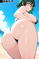 ai_generated areolae_slip ass_focus beach bikini bl4ck_ai dutch_angle embarrassed fubuki_(one-punch_man) low-angle_view micro_bikini one-punch_man