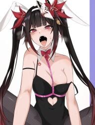 1girls black_hair black_hair_female female hair_ornament hair_ornaments honkai:_star_rail honkai_(series) legs_apart legs_spread looking_down looking_down_at_viewer mash medium_breasts namuhanka_tart open_mouth parted_lips petite pink_eyes pink_eyes_female sparkle_(honkai:_star_rail) spread_legs spreading_legs spreading_thighs tongue tongue_out twintails twintails_(hairstyle) upper_teeth