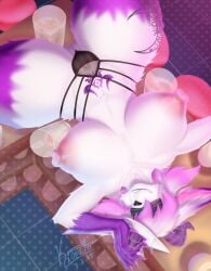 absurd_res anthro ass big_breasts breasts canid canine canis digital_media_(artwork) female fur hair hi_res kiunata makyra mammal nipples nude smile solo thick_thighs wolf