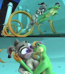 2girls anthro blush breasts bunny cpr disney drowning drunk_crowley female freggie_(dragon-tear) frog judy_hopps kissing lewd nude nudity peril rabbit remake sfm tube underwater water zootopia zootopia_2
