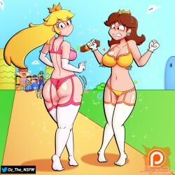 2girls angry_face ass blonde_hair blush blush bowser brown_hair clothes_removed embarrassed embarrassed_underwear_female euf exhibitionism exhibitionist forced_exposure humiliation kamek large_breasts lingerie long_hair luigi magic mario mario_(series) nintendo outdoor_nudity oz_the_freak princess princess_daisy princess_peach public public_humiliation short_hair super_mario_bros. underwear video_games
