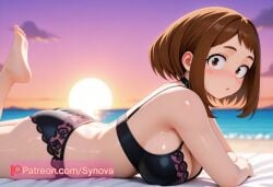 ai_generated beach big_ass big_breasts bikini boku_no_hero_academia my_hero_academia ochako_uraraka ryuuziken01 thick_thighs uraraka_ochako