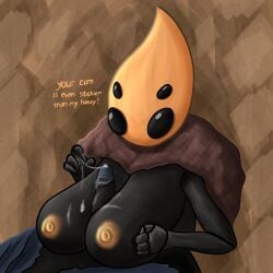 1boy 1girls anthro anthro_on_anthro bee big_breasts boobjob breasts_together bug cum_on_breasts cum_on_hand cum_on_penis cum_string female female female_focus fur hollow_knight insect_girl insect_humanoid insects male nokkmaple paizuri paizuri_lead_by_female queen_vespa the_knight_(hollow_knight) yellow_areola